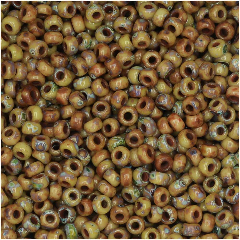 Miyuki Round Seed Beads, 11/0 Size, #4517 Opaque Brown Tan Matte Picasso (10 Gram Tube)