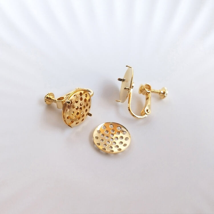 Earring Studs – S925 Sterling Silver 18K Gold Plated Lotus Disc Earrings with Ear Clips, Hypoallergenic DIY Jewelry Findings