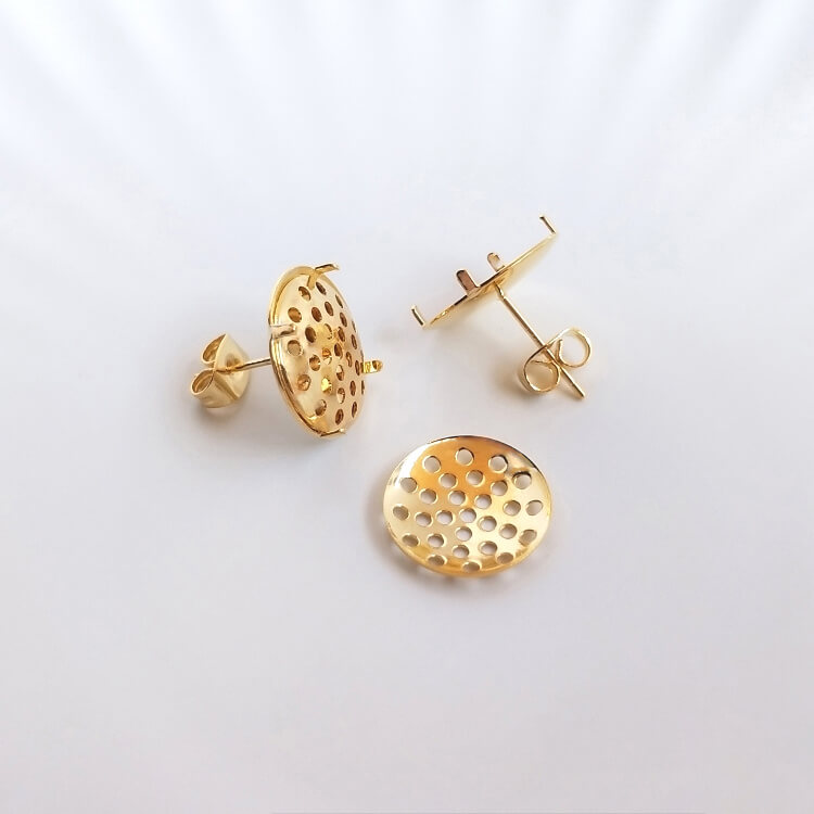 Earring Studs – S925 Sterling Silver 18K Gold Plated Lotus Disc Earrings with Ear Clips, Hypoallergenic DIY Jewelry Findings