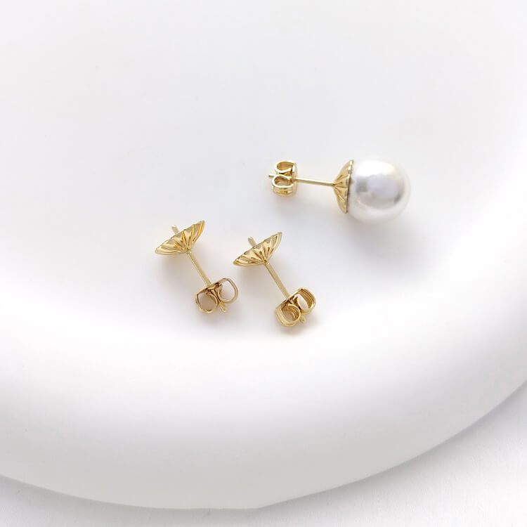 Earring Studs – Flower Mesh Cup Settings, 14k Gold-Plated DIY Half Hole Stud Findings