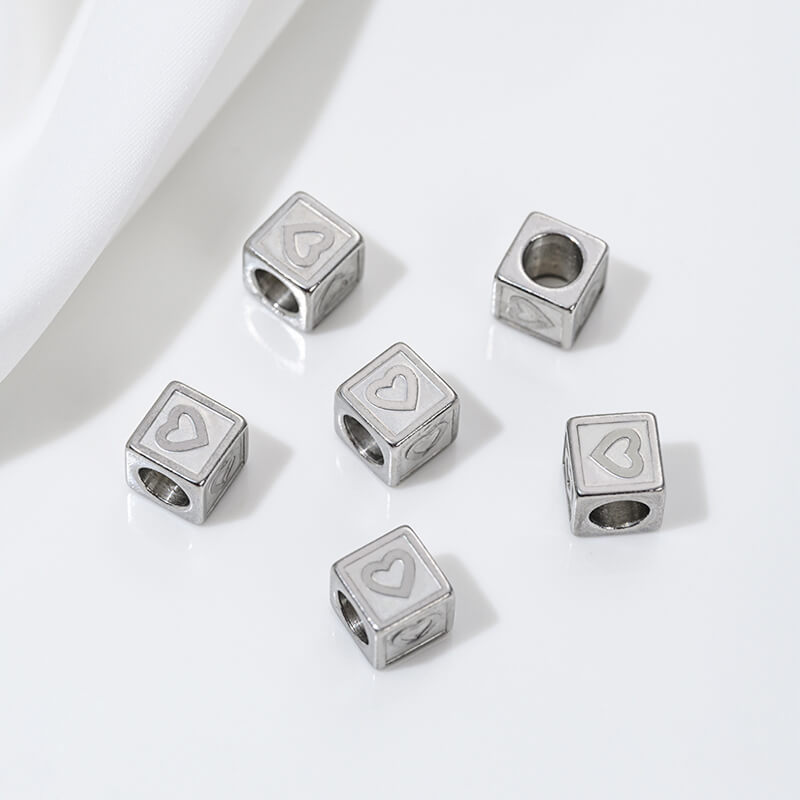 Titanium steel color 26 letters square through-hole relief spacer beads