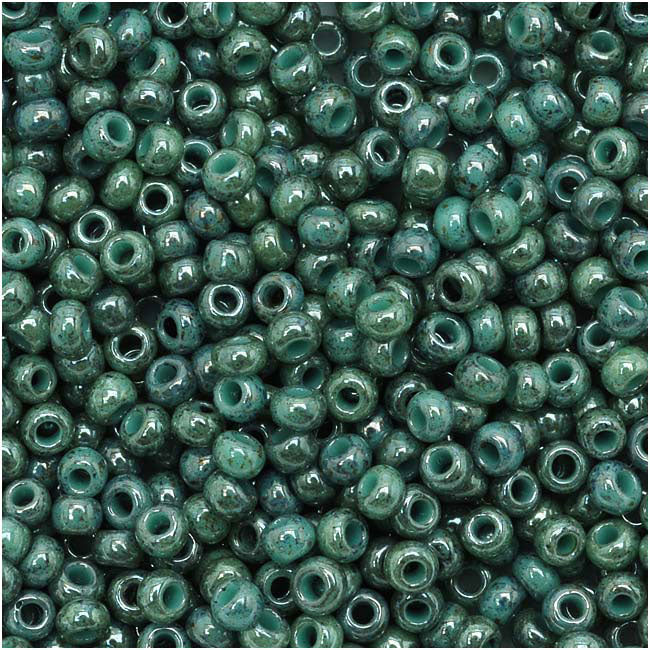 Toho Round Seed Beads 11/0 1207 'Marbled Opaque Turquoise/Blue' 5 Gram Tube