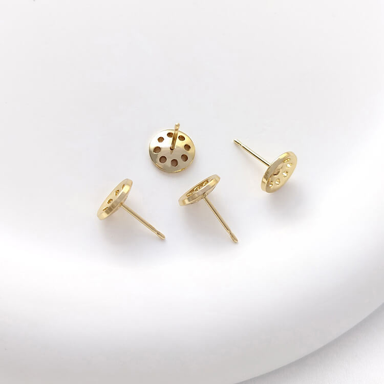 Earring Studs – Flower Mesh Cup Settings, 14k Gold-Plated DIY Half Hole Stud Findings
