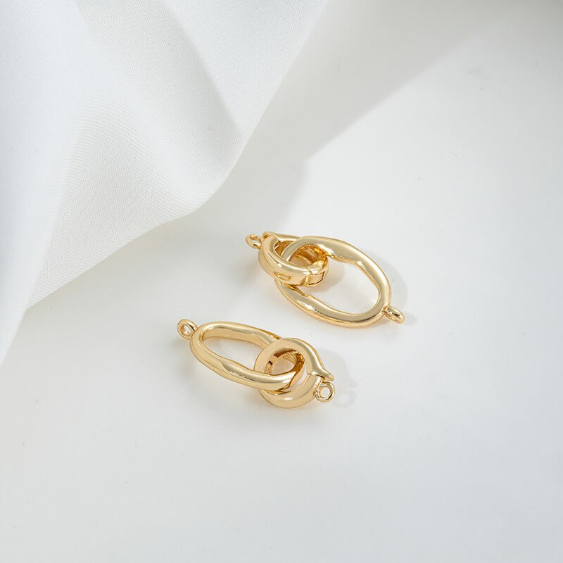 14K gold-plated special-shaped oval double ring pendant bails