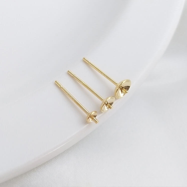 Earring Posts – S925 Sterling Silver 14K Gold Plated Half Bezel Pearl Setting Studs, DIY Earrings Supplies