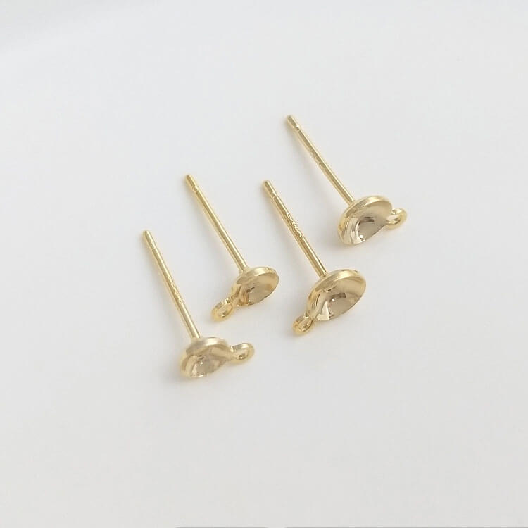 Earring Posts – S925 Sterling Silver 14K Gold Plated Half Bezel Pearl Setting Studs, DIY Earrings Supplies