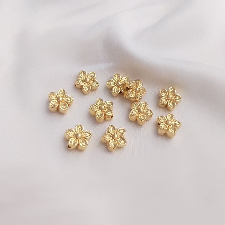 Double-sided peach blossom through-hole spacer beads 14k gold-plated