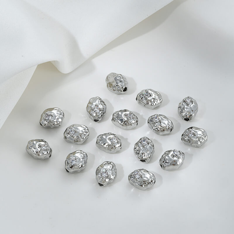 14K gold-plated zircon-inlaid concave-convex shaped oval meteorite spacer beads