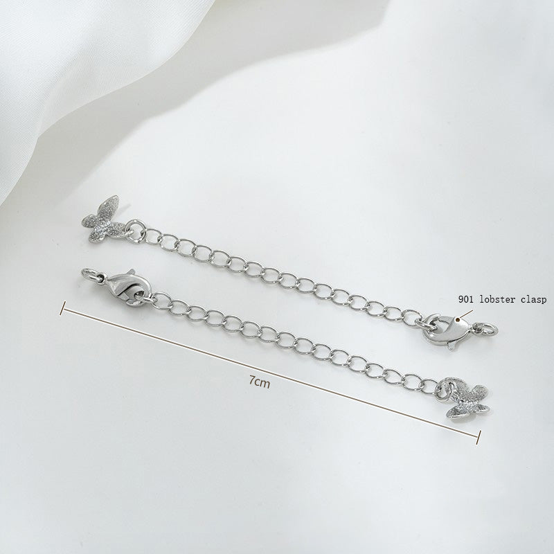 Lobster Clasp Extender Chain, Small butterfly pendant, 14K gold-plated&white gold
