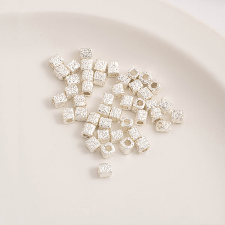 18K gold and silver hammered meteorite small square beads