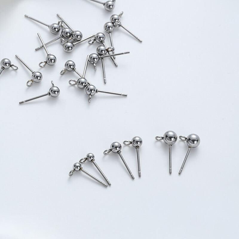 Earring Posts ,Round Ball Studs with Loops, 14K Gold Plated&Stainless Steel DIY Earring Findings