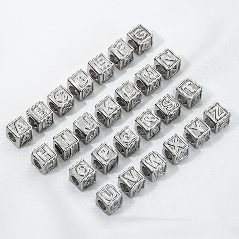 Titanium steel color 26 letters square through-hole relief spacer beads