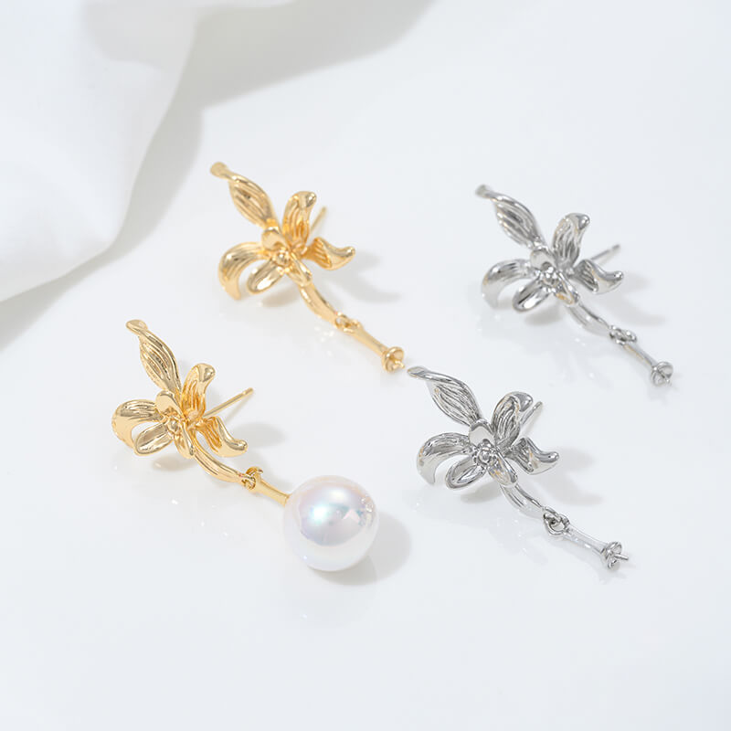 Earring Studs – Iris Drop Bezel DIY Earring Findings, 14k gold-plated&white k
