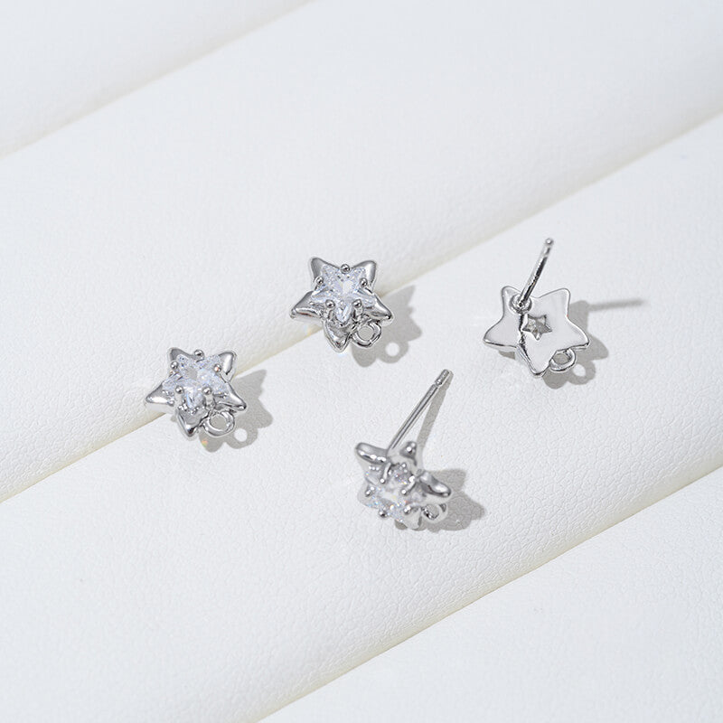 Earring Studs, 14K Gold Plated Zircon Geometric Lava Heart Star Rectangle DIY Findings with 925 Silver Posts