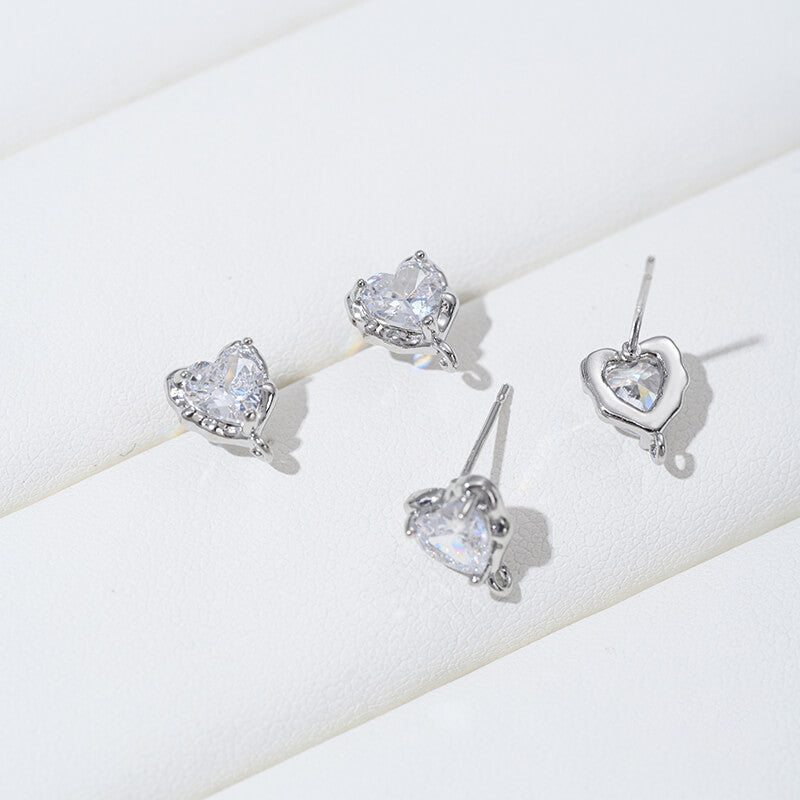 Earring Studs, 14K Gold Plated Zircon Geometric Lava Heart Star Rectangle DIY Findings with 925 Silver Posts
