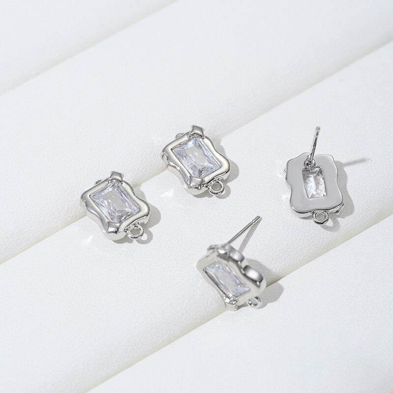 Earring Studs, 14K Gold Plated Zircon Geometric Lava Heart Star Rectangle DIY Findings with 925 Silver Posts