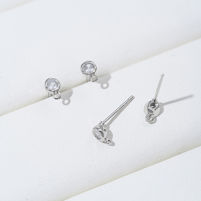 Earring Studs, 14K Gold Plated Zircon Geometric Lava Heart Star Rectangle DIY Findings with 925 Silver Posts