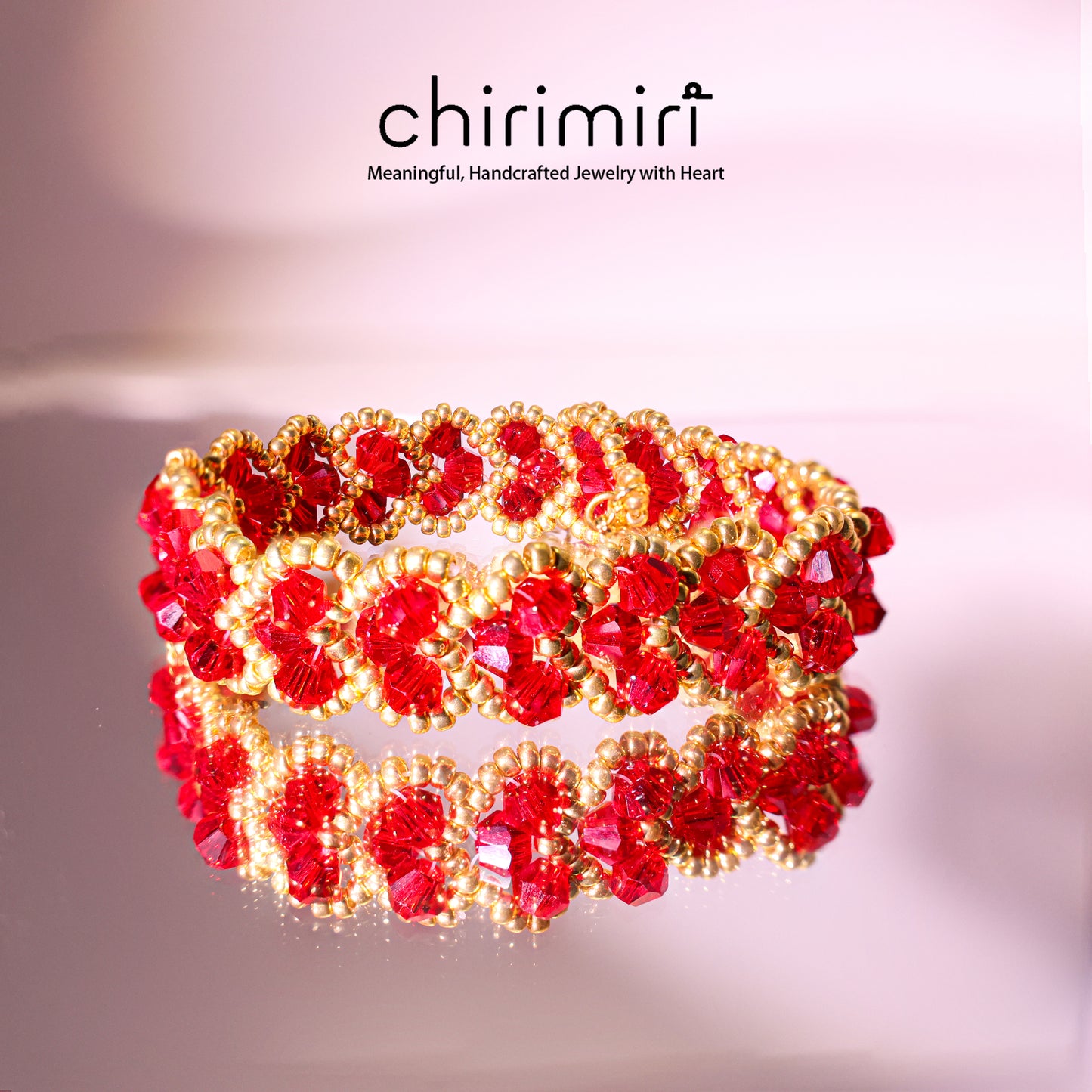 Chirimiri Handmade Red heart crystal bracelet - Fiery Passion Cascade