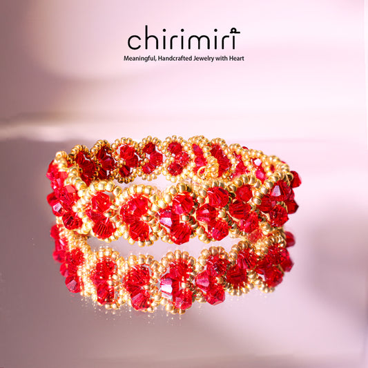 Chirimiri Handmade Red heart crystal bracelet - Fiery Passion Cascade