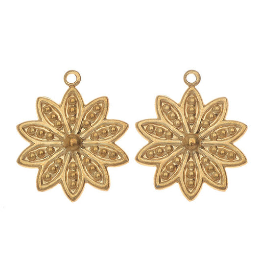 Vintaj Vogue Pendants, Beaded Daisy Petals 19x16mm, Raw Brass (2 Pieces)