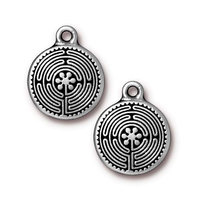 TierraCast Antiqued Silver Plated Labyrinth Pendant Charm 21mm (1 pcs)