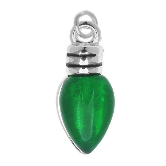 Silver Plated Green Resin Christmas Light Charm 19mm (1 Piece)