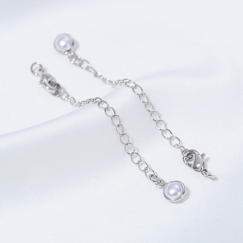 Lobster Clasp Extender Chain，Heart & Teardrop Zircon Inlay Pearl Clasp