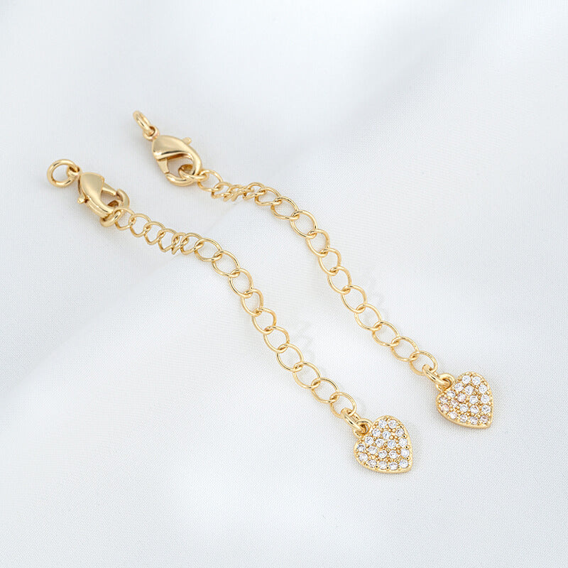 Lobster Clasp Extender，14K Gold Plated CZ Heart Clover Star Drop Chain Extender