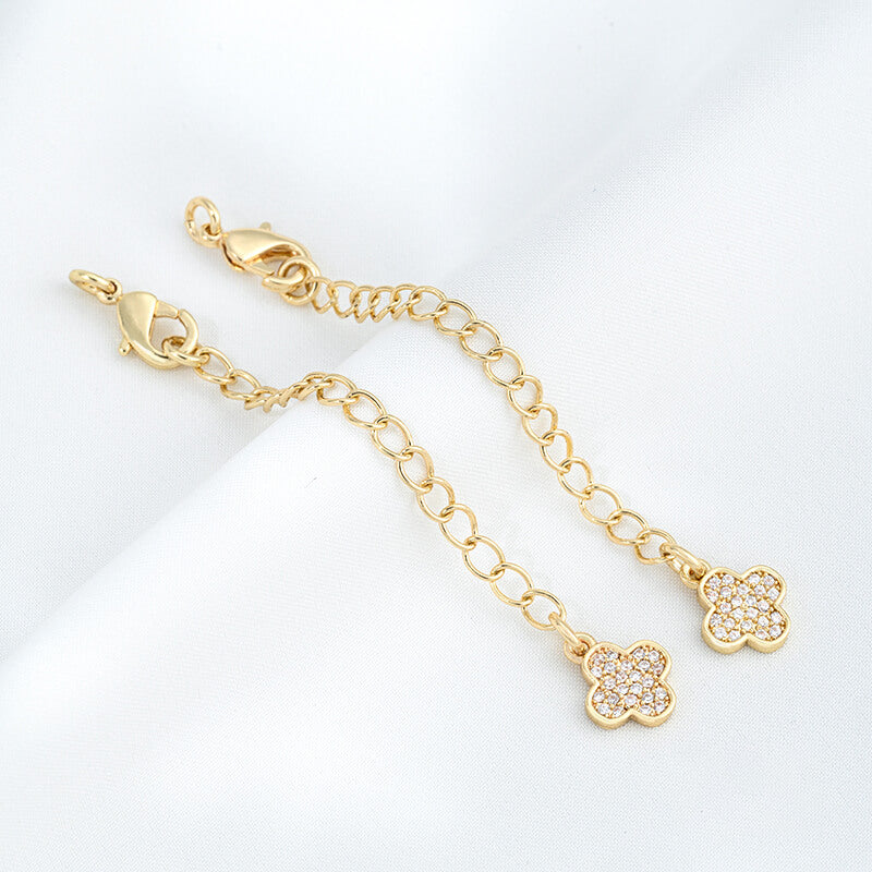 Lobster Clasp Extender，14K Gold Plated CZ Heart Clover Star Drop Chain Extender