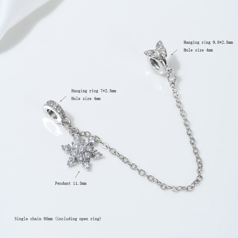 Safety Chain，Tassel Planet Moon Snowflake Butterfly Pendant，White Gold Plated Brass