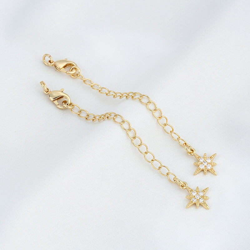 Lobster Clasp Extender，14K Gold Plated CZ Heart Clover Star Drop Chain Extender
