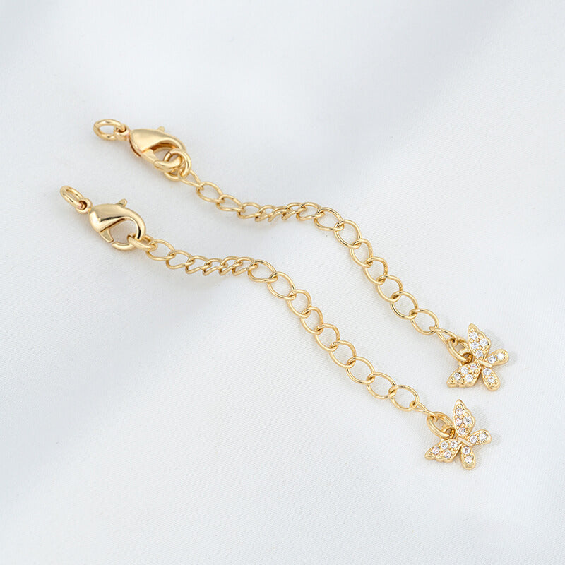 Lobster Clasp Extender，14K Gold Plated CZ Heart Clover Star Drop Chain Extender