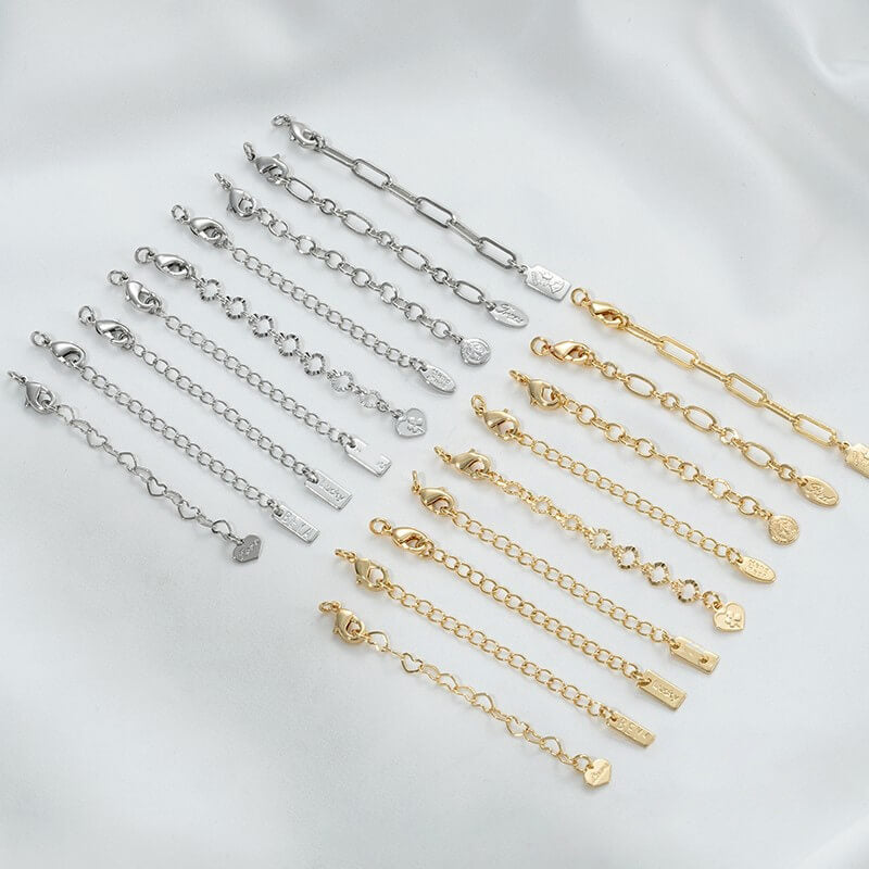 Lobster Clasp Extender, 14K gold-plated,white gold engraved portrait rectangular plate oval heart tag tail chain