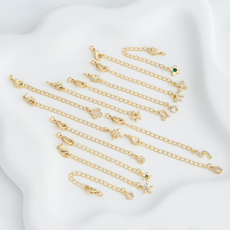 Lobster Clasp Extender，14K Gold Plated CZ Heart Clover Star Drop Chain Extender