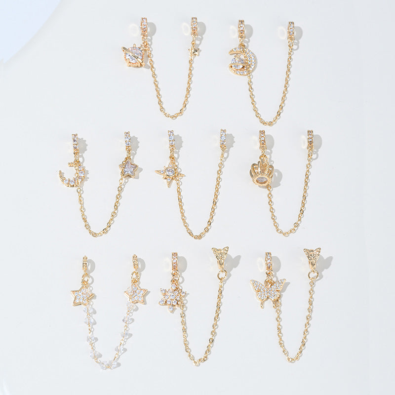 Safety Chain，Star Moon Snowflake，14k gold-plated