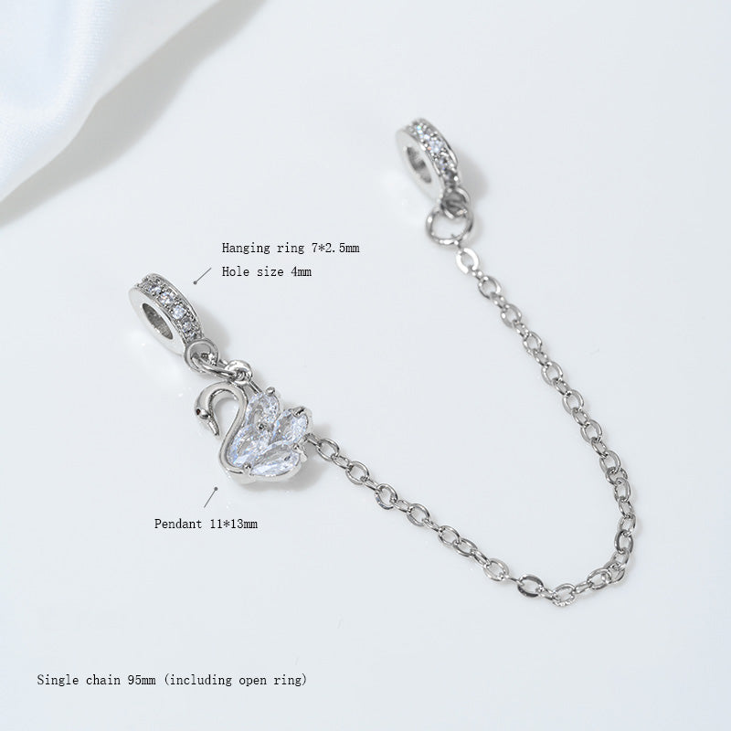 Safety Chain，Tassel Planet Moon Snowflake Butterfly Pendant，White Gold Plated Brass