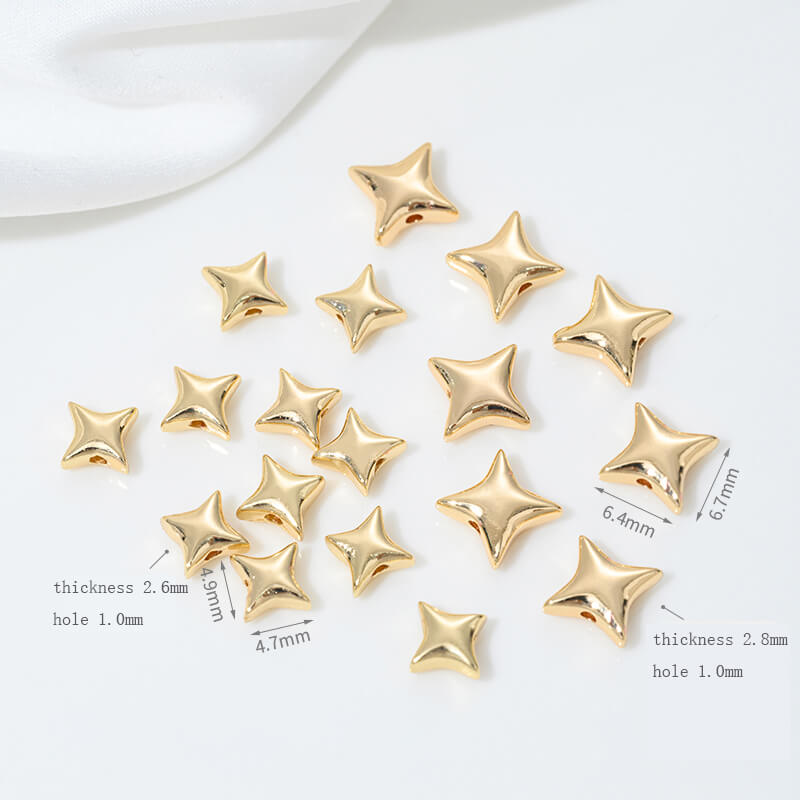 Four-pointed star beads, knotted ball spacer beads 14k gold-plated