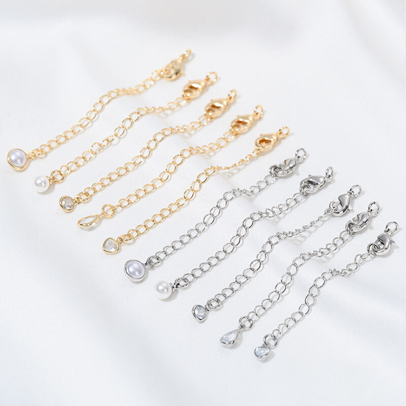 Lobster Clasp Extender Chain，Heart & Teardrop Zircon Inlay Pearl Clasp
