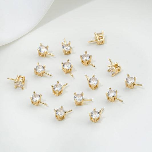 14K gold-plated classic Princess Diana single zirconium bead needle empty spacer bead