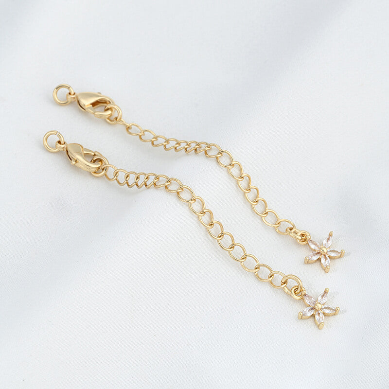 Lobster Clasp Extender，14K Gold Plated CZ Heart Clover Star Drop Chain Extender