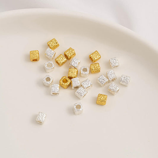 18K gold and silver hammered meteorite small square beads