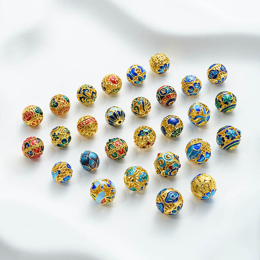 18K gold enamel ball blue round bead spacer