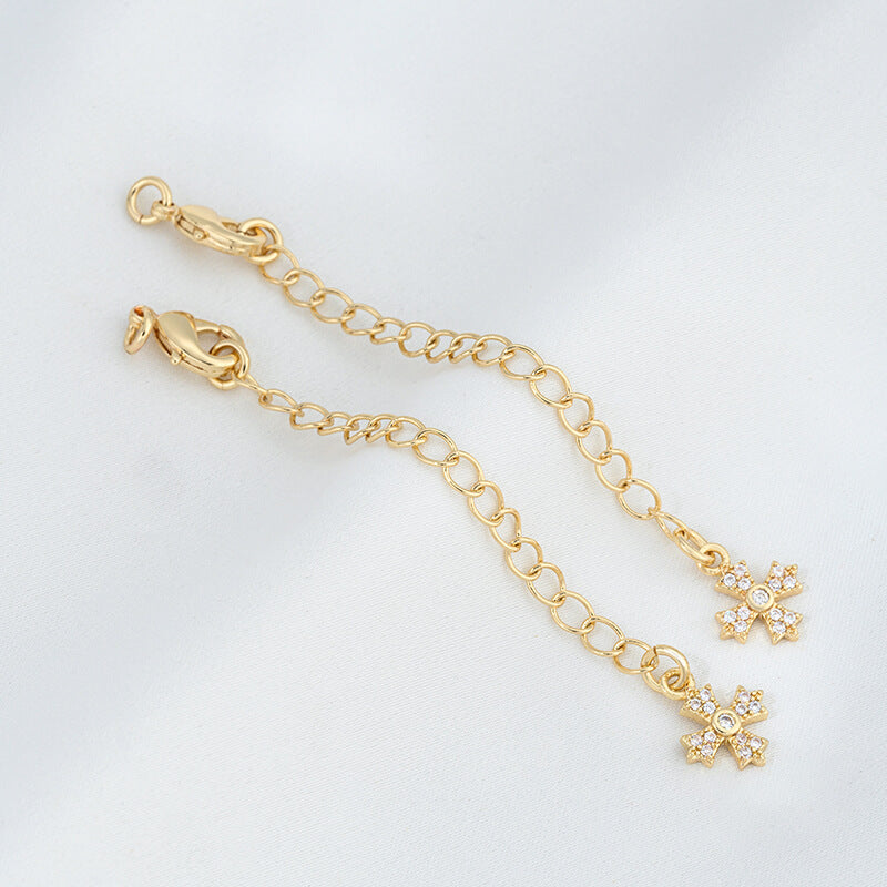 Lobster Clasp Extender，14K Gold Plated CZ Heart Clover Star Drop Chain Extender