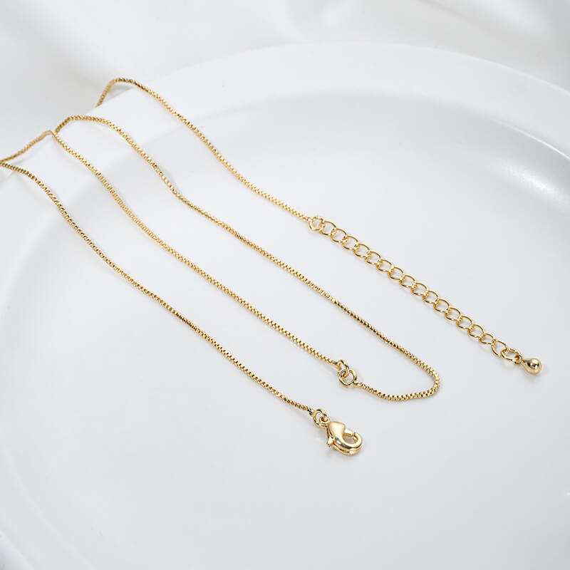 Finished Bare Necklace Chain with Extender – Box and O Link Cable Chain, Adjustable Double Loop Connector for Pendants (1 Pc)
