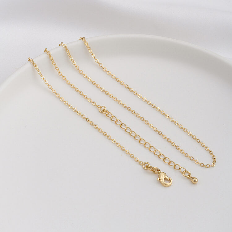 JF14K steel stamp 14k18k gold platinum silver flat O chain spacer bead chain clavicle necklace