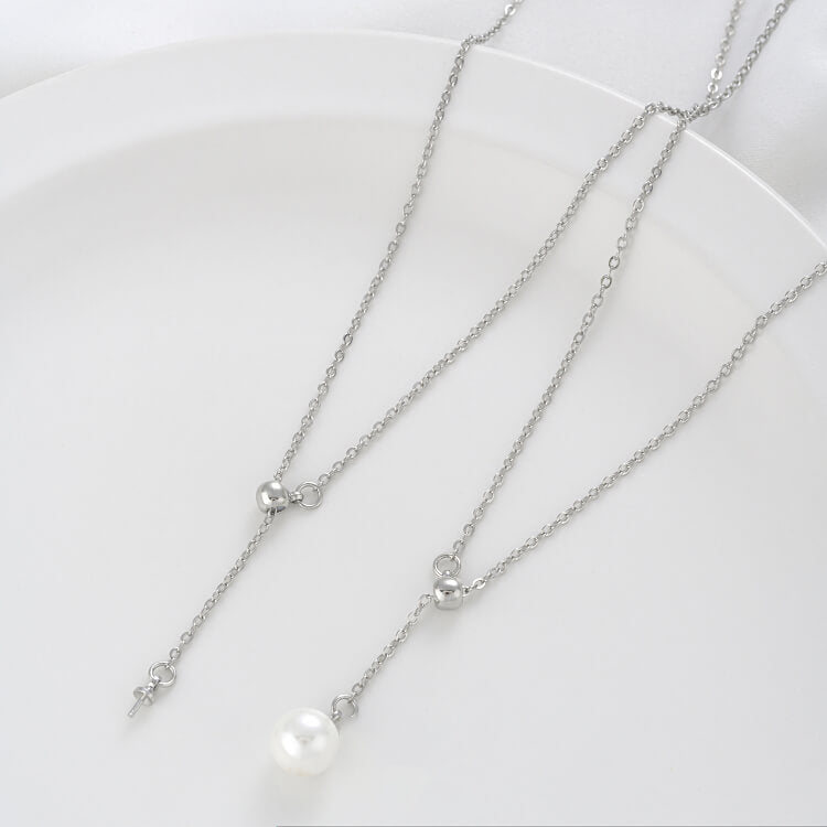 14K gold-plated adjustable Y-shaped pearl clavicle necklace with rubber beads
