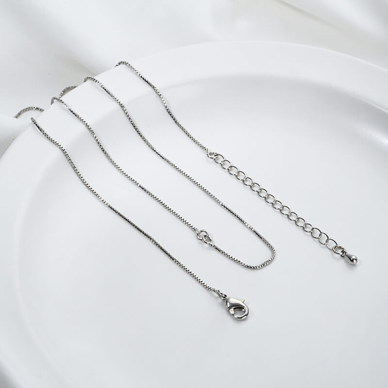 Finished Bare Necklace Chain with Extender – Box and O Link Cable Chain, Adjustable Double Loop Connector for Pendants (1 Pc)