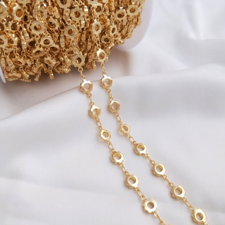 Pure copper hollow flower-shaped heart-shaped chain bean loose chain