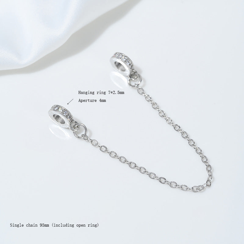 Safety Chain，Tassel Planet Moon Snowflake Butterfly Pendant，White Gold Plated Brass