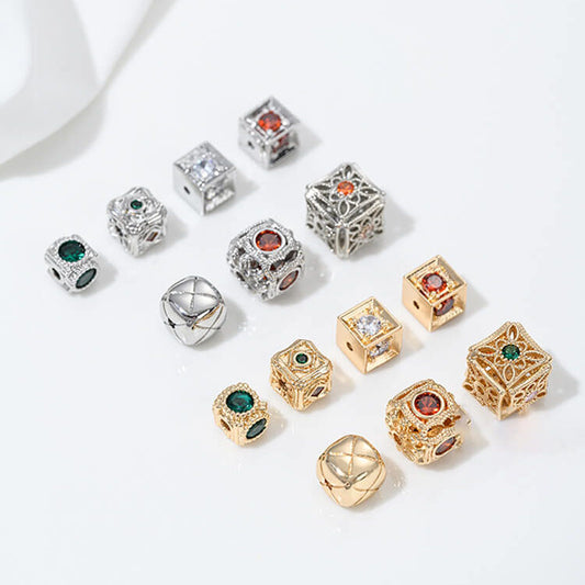 3D square spacer beads with zircon 14K white k